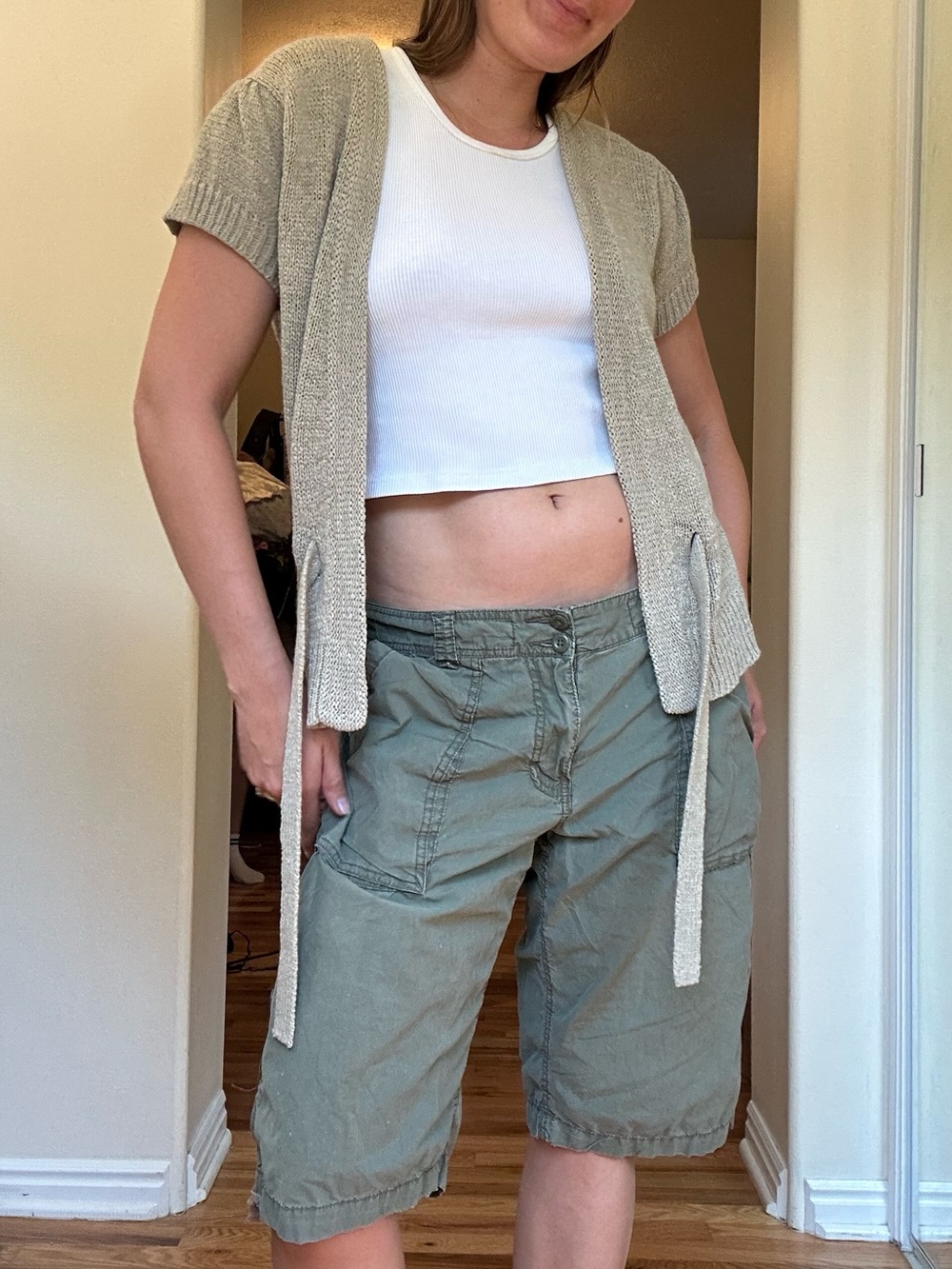 Adorable August silk Beige Open Knit Tie-Front Cardigan - Picture 4 of 7